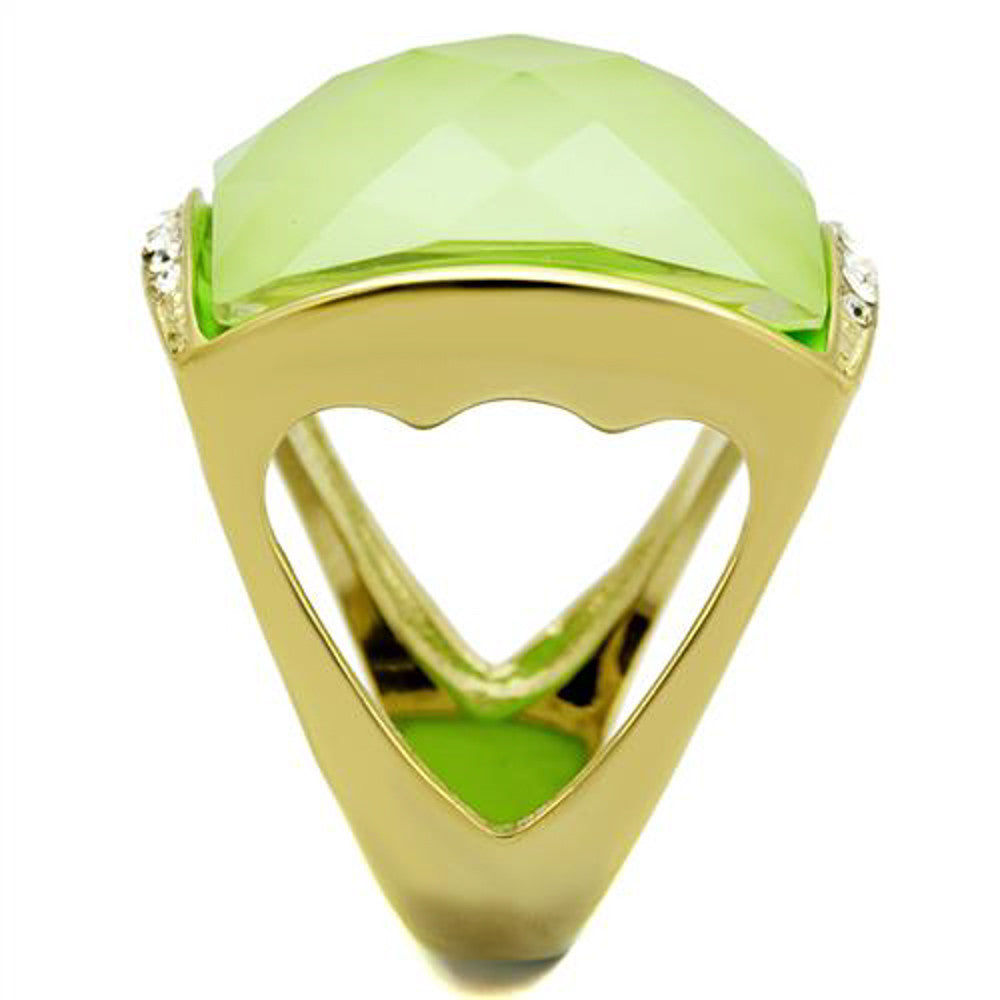 ARTK2661 Gold Ion Plated Stainless Steel 20mm Apple Green Synthetic Stone Cocktail Ring